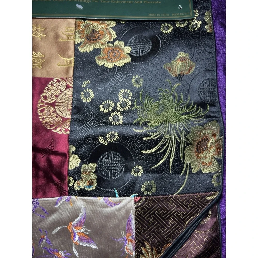 Ashley McBride Asian Patchwork Runner Floral Birds‎ Metallic Multicolor NWT